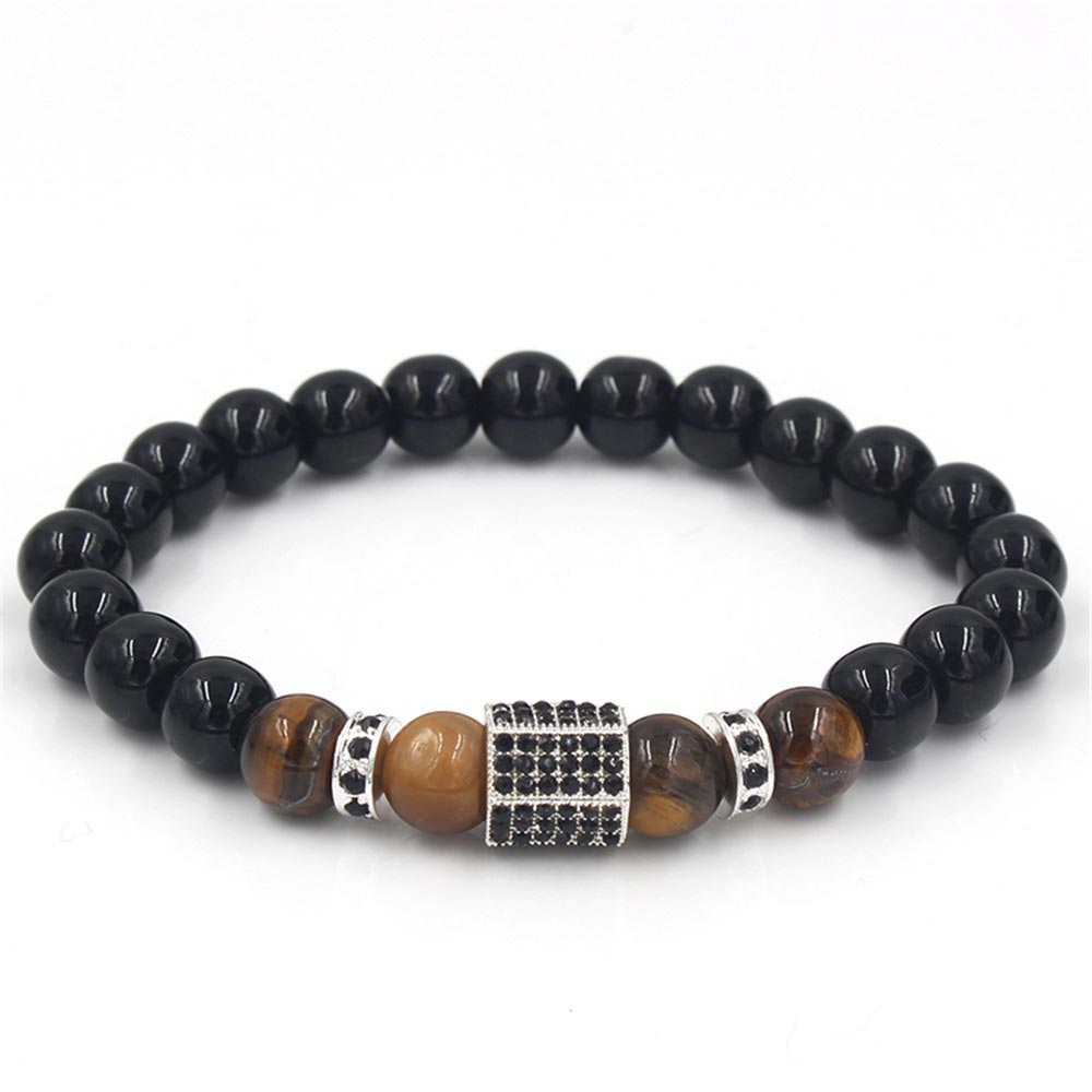 Black Agate and Tiger Eyes Polygon Charm Beads Bracelet