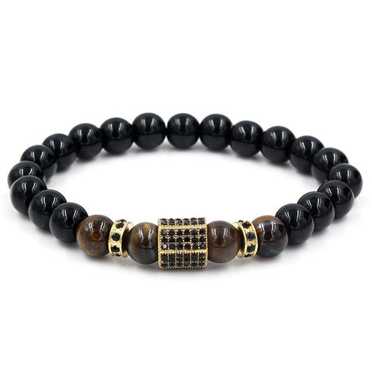 Black Agate and Tiger Eyes Polygon Charm Beads Bracelet