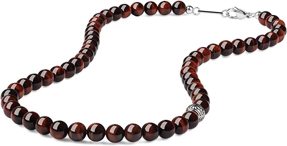 Men's Gemstone Beaded Crystal Necklace With Silver Ball 925