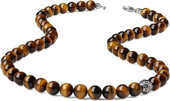 Men's TigerEye Gemstone Beaded Crystal Necklace