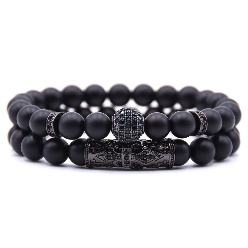 Micro Pave Beads Natural Stone Energy Bracelet Black