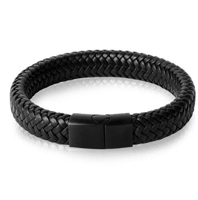 Black Braided Leather Wrap Bracelet