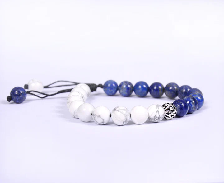 HALF HOWLITE, HALF LAPIS BEADS BRACELET