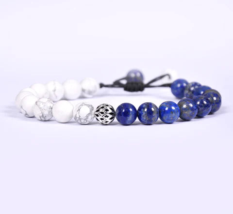 HALF HOWLITE, HALF LAPIS BEADS BRACELET