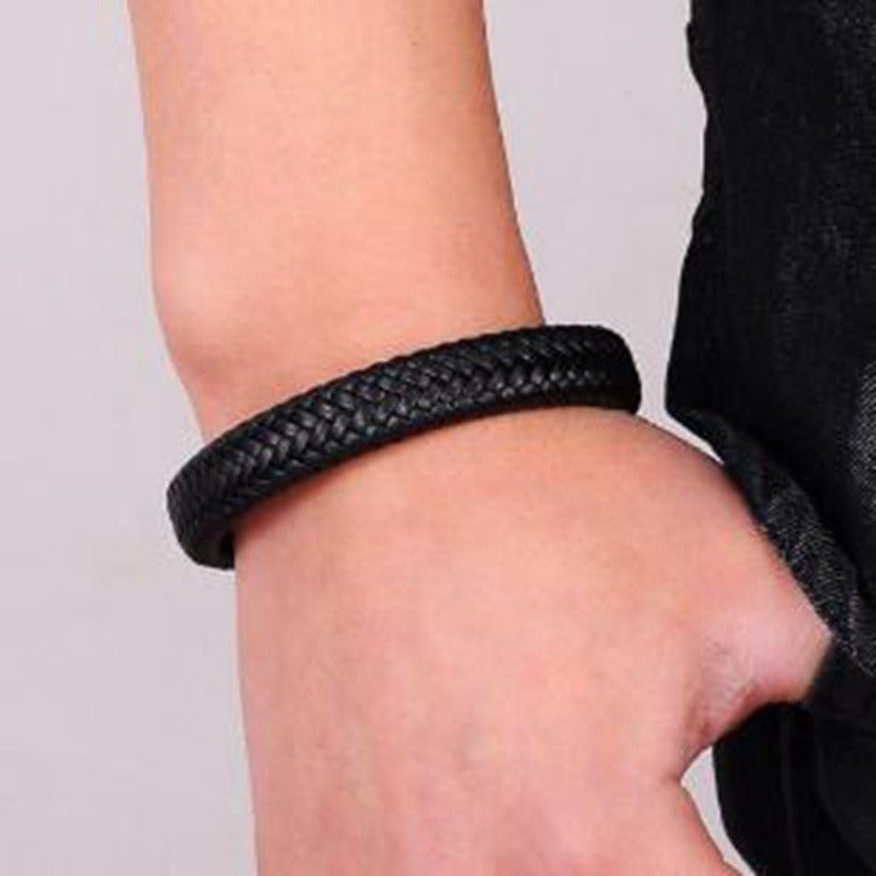 Black Braided Leather Wrap Bracelet