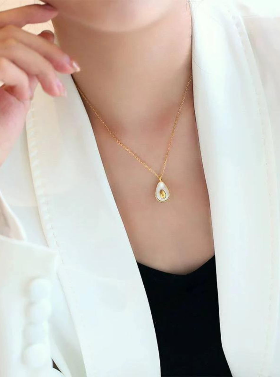 Natural Shell Avocado Necklace Gold Plated