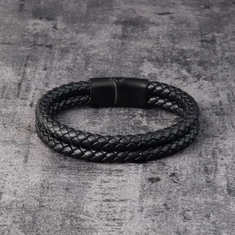 USA Black Braided Leather Wrap Bracelet