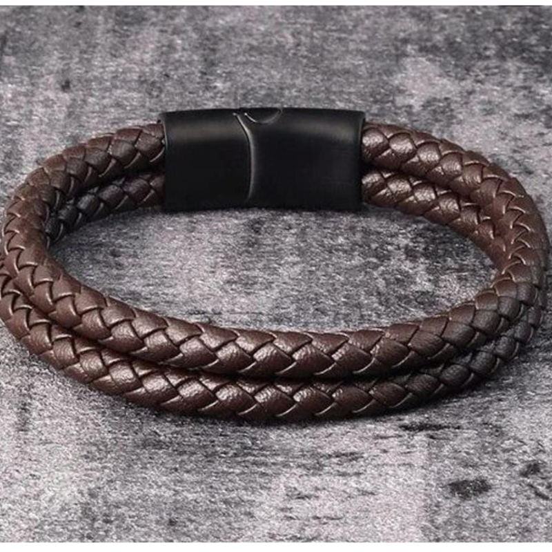 USA Brown Braided Leather Wrap Bracelet