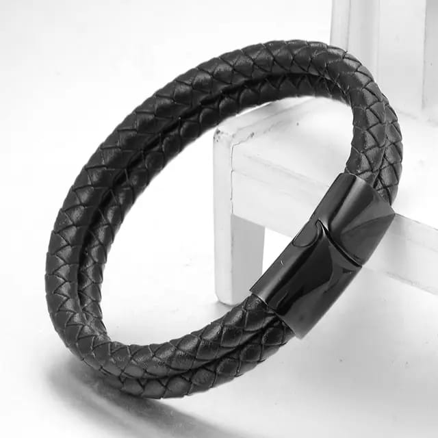 USA Black Braided Leather Wrap Bracelet