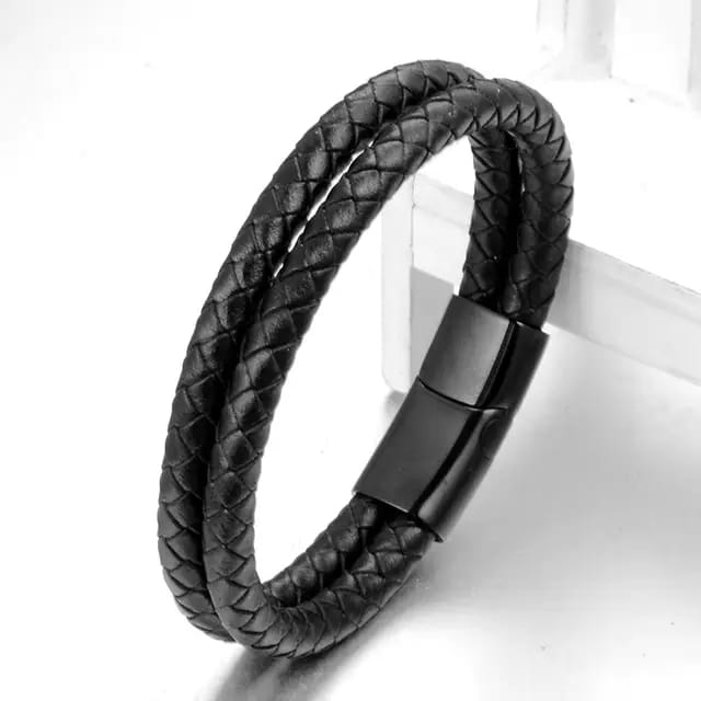 USA Black Braided Leather Wrap Bracelet