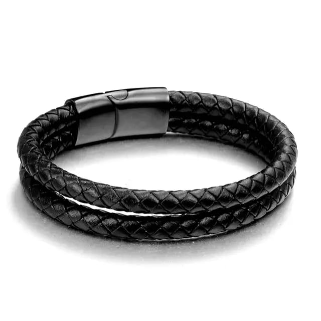 USA Black Braided Leather Wrap Bracelet