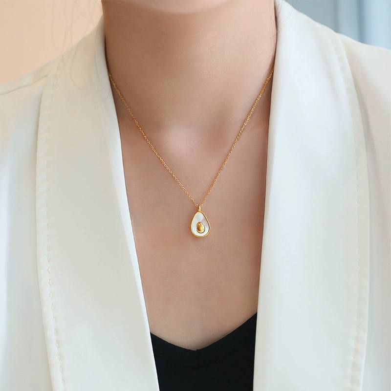 Natural Shell Avocado Necklace Gold Plated