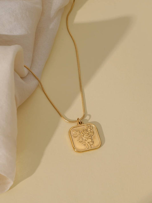 Rose Medal Necklace Stainless Steel Gold Plated