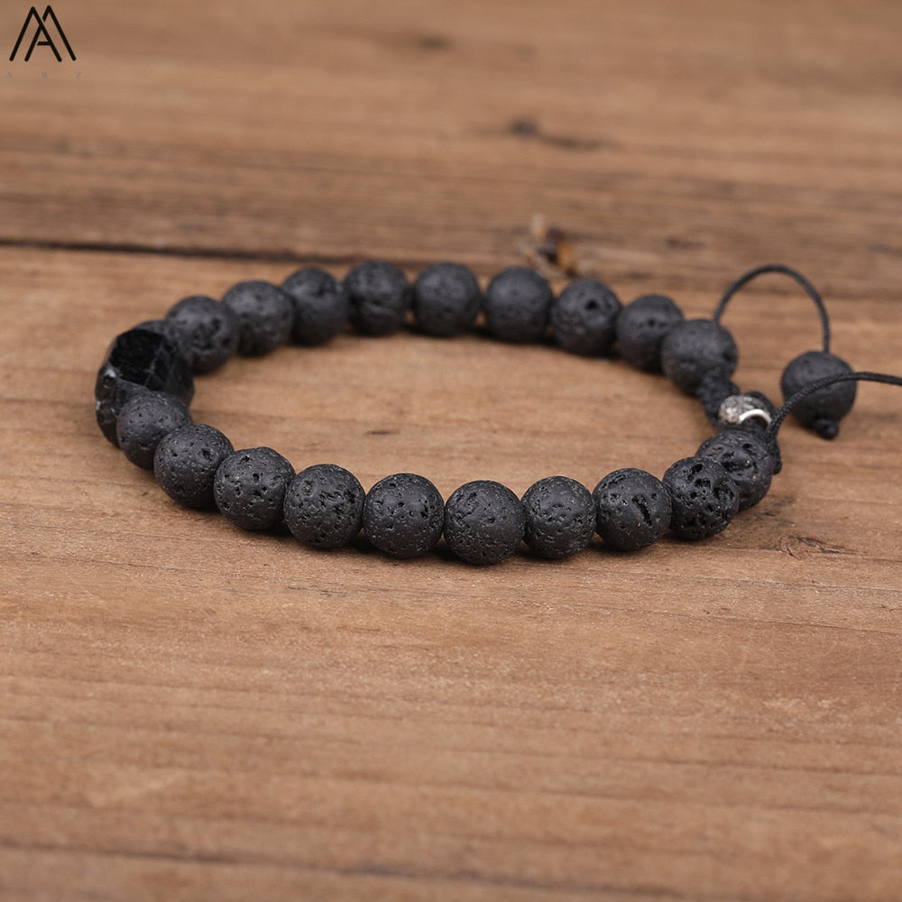 Natural Black Tourmaline Black Lava Stone Beads Bracelet