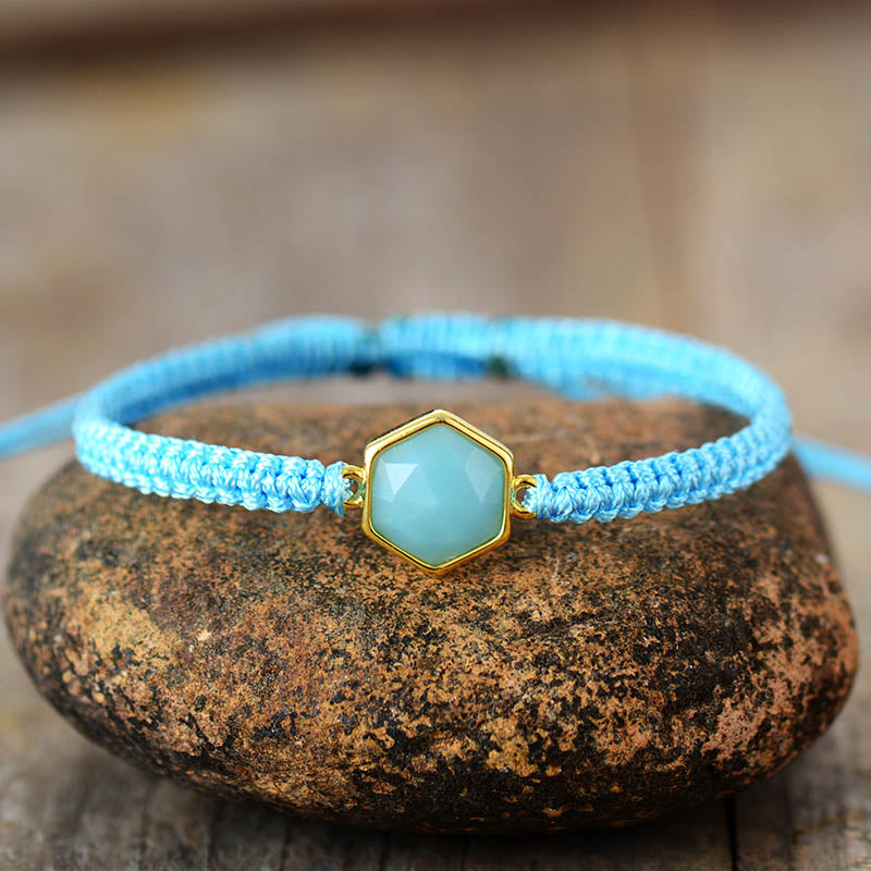 Natural Stone Teardrop Charm String Braided Macrame Bracelets