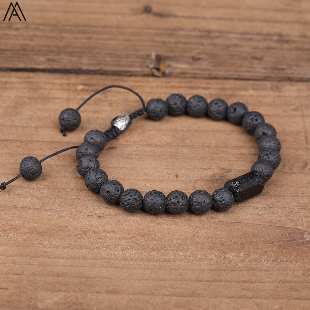 Natural Black Tourmaline Black Lava Stone Beads Bracelet