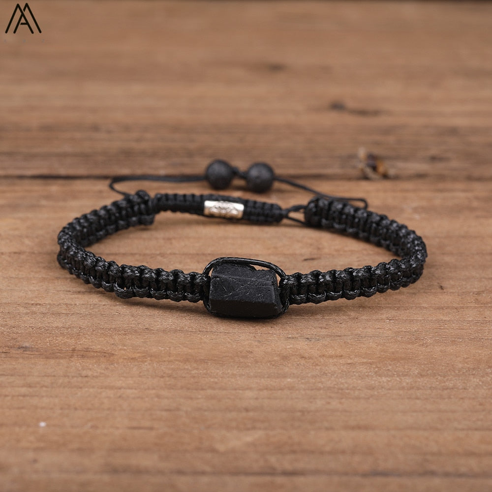 Natural Black Tourmaline Single Beads Woven