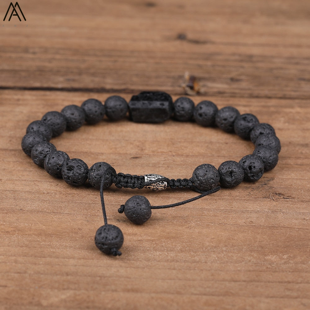 Natural Black Tourmaline Black Lava Stone Beads Bracelet