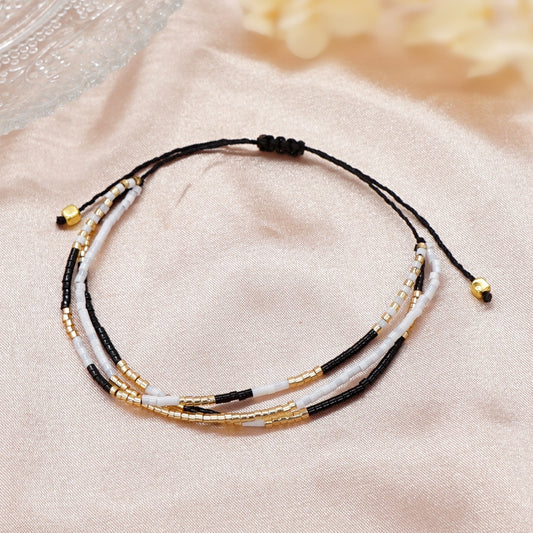 Multi Strand Dainty Bracelet Fashion Jewelry White Black Gold Color Seed